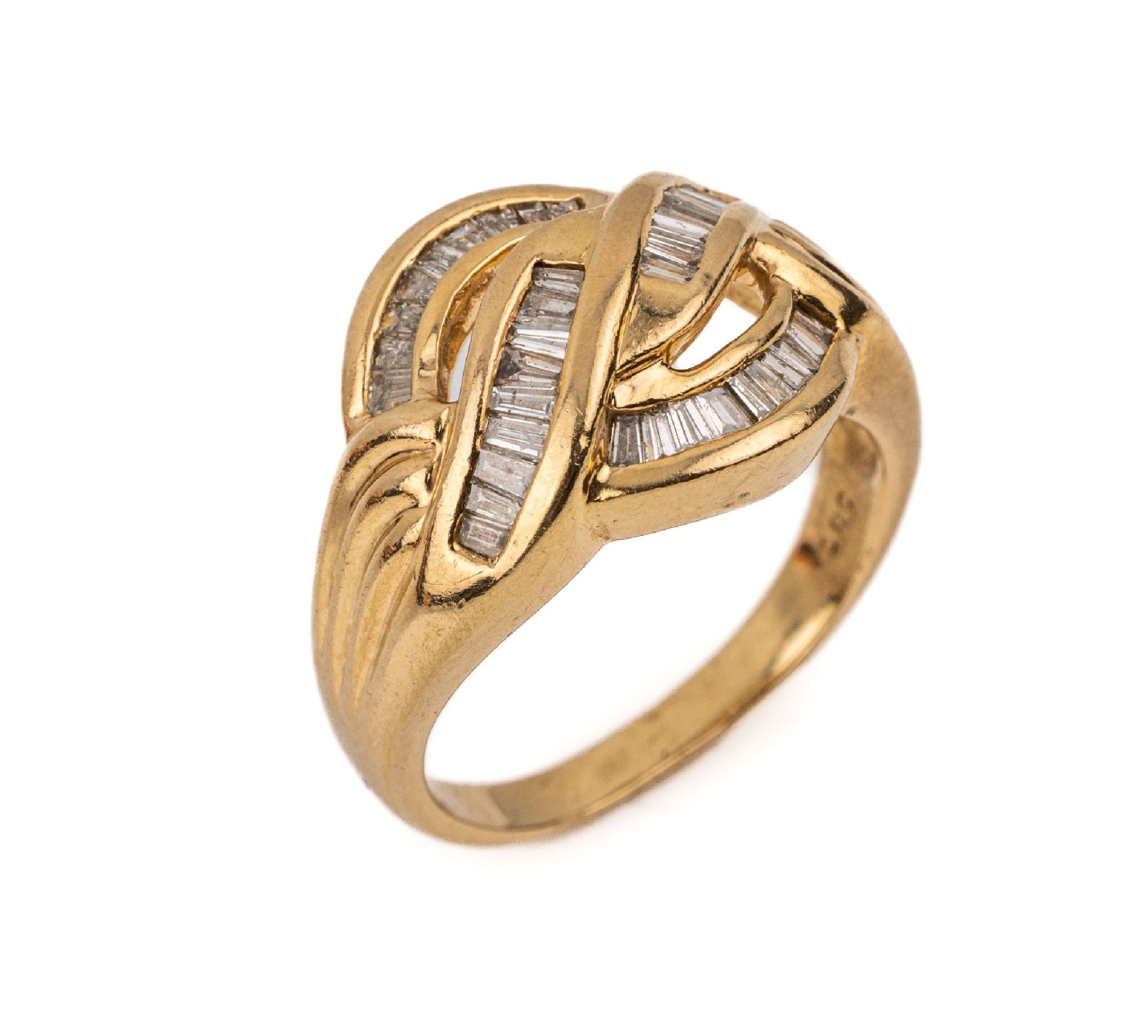 14 kt Gold Diamant-Ring, GG 585/000, Diamant-Baguettes