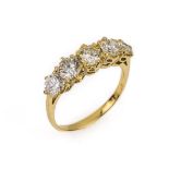 14 kt Gold Brillant-Ring, GG 585/000, 5 Brillanten zus.