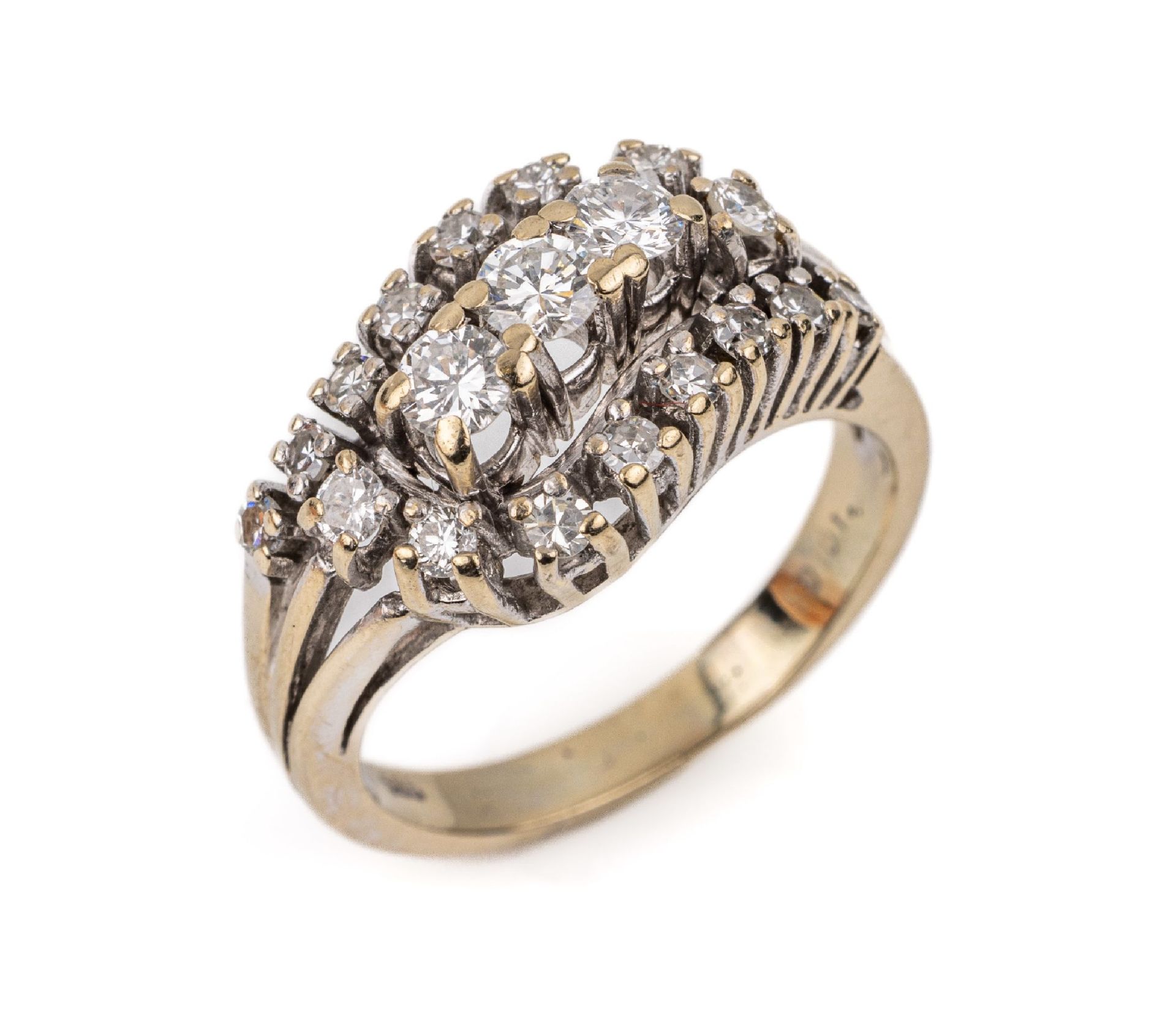 14 kt Gold Brillant-Ring, WG 585/000, 11 8/8-Diamanten