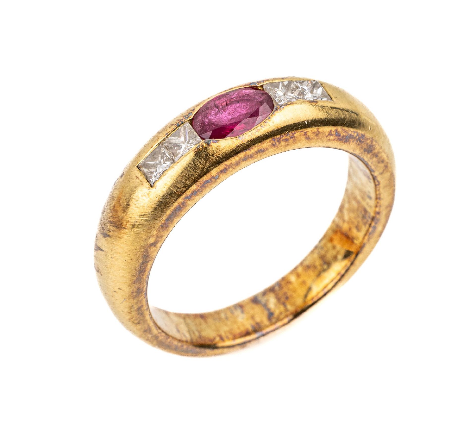 18 kt Gold Rubin-Diamant-Ring, GG 750/000 gepr., schwere