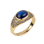 14 kt Gold Saphir-Diamant-Ring, GG 585/000,ovaler