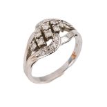 14 kt Gold Diamant-Ring, WG 585/000, asymm. Ringschiene,