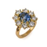 18 kt Gold Saphir-Brillant-Ring, GG 750/000, 1