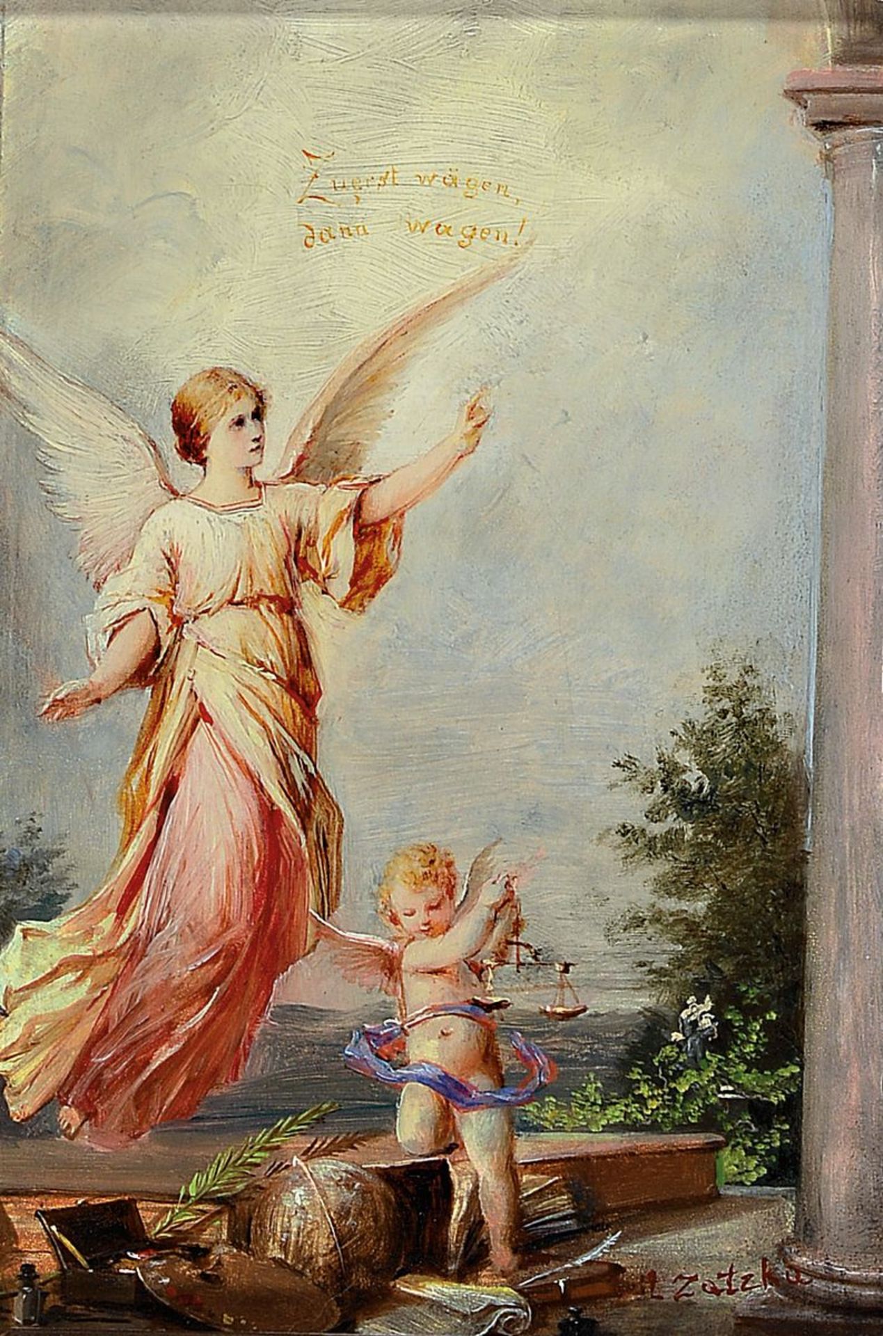 Hans Zatzka, 1859-1945 Wien, Engel schwebt über Amor mit