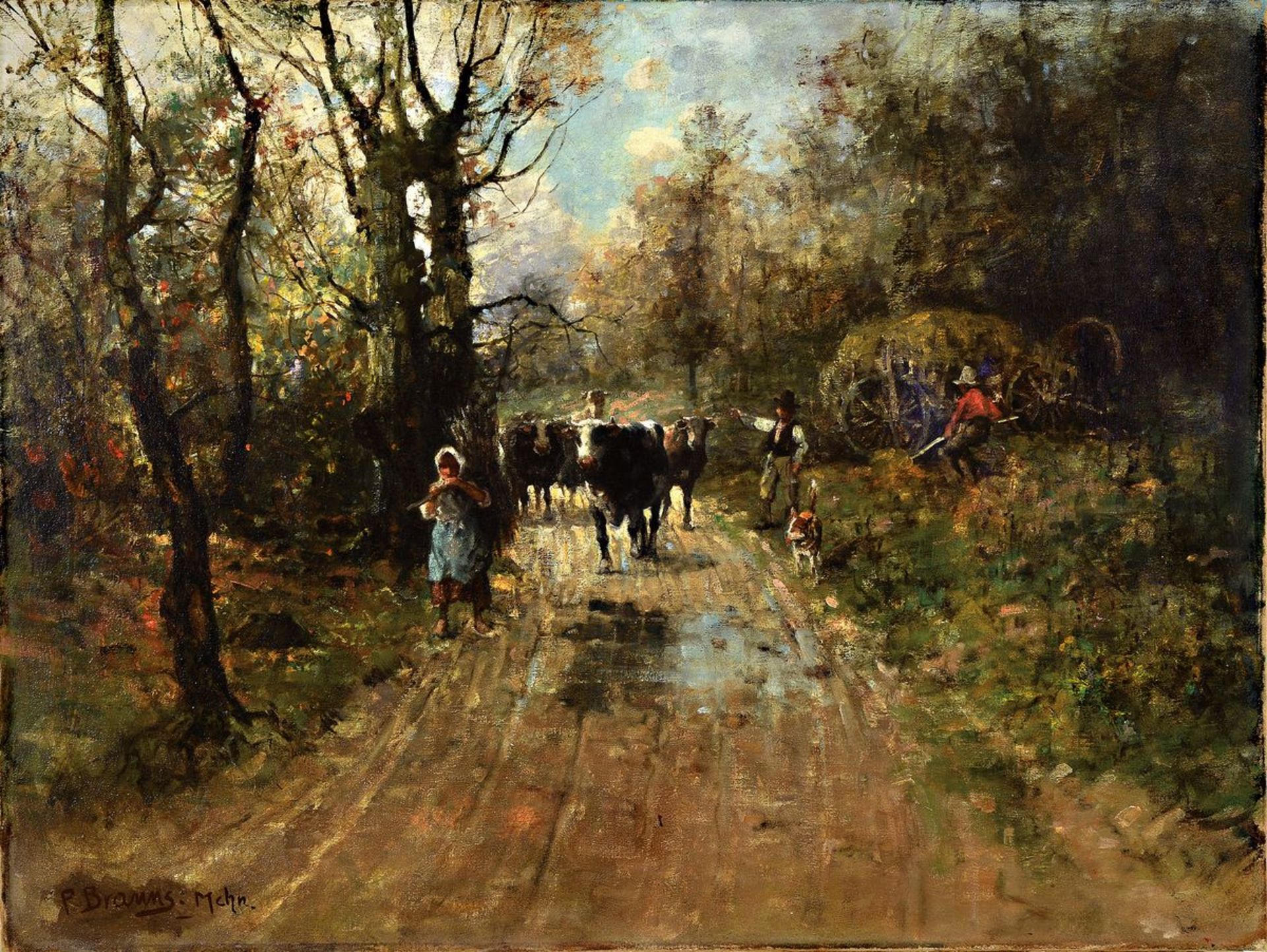 Paul Brauns, Münchener Maler um 1900, Bauernpaar treiben