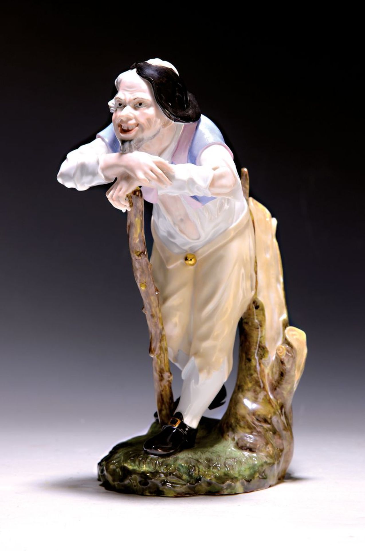 Große Porzellanfigur, Höchst, 20. Jh., Mann mit Stock,