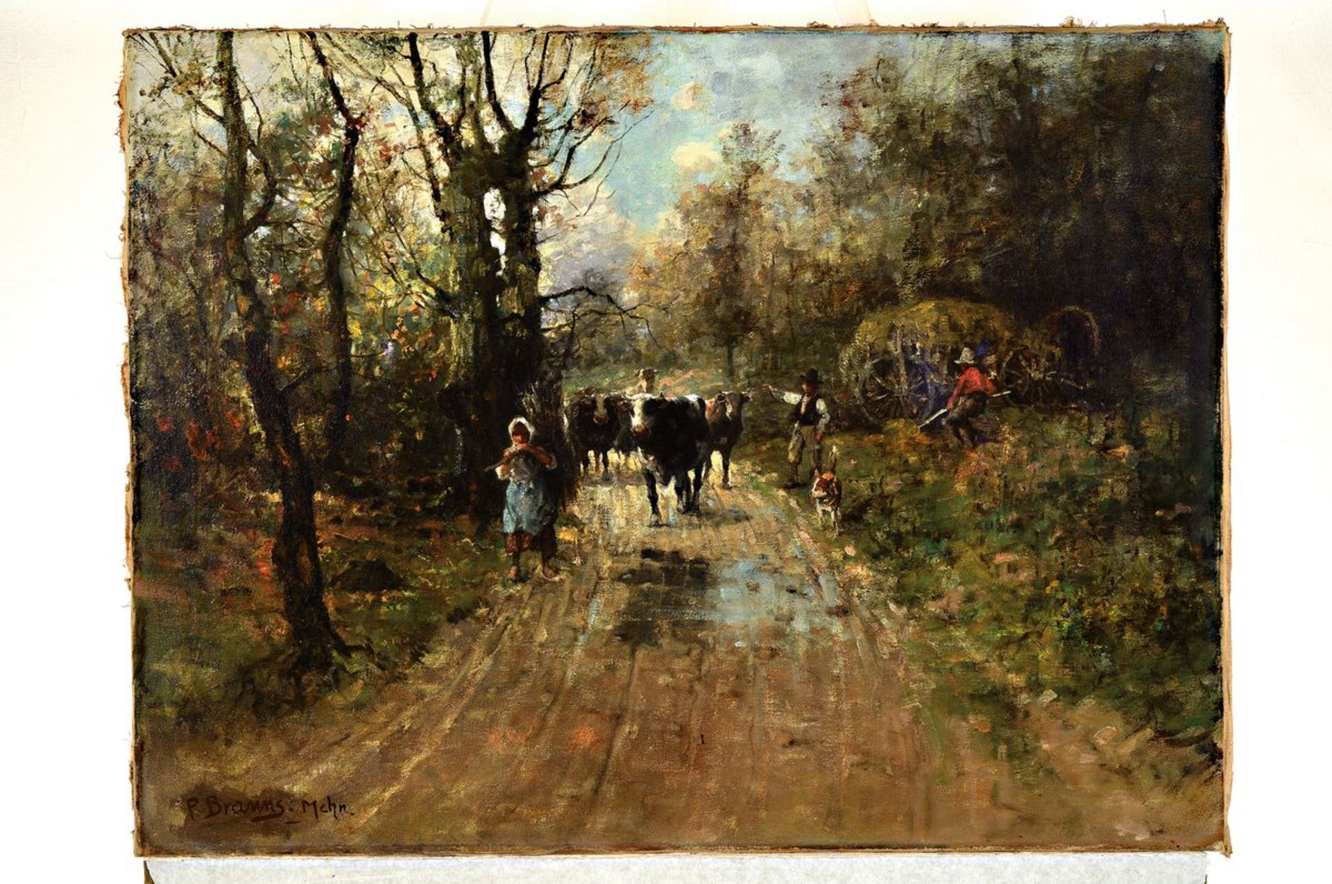 Paul Brauns, Münchener Maler um 1900, Bauernpaar treiben - Bild 3 aus 3