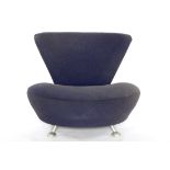 Design Lounge Sessel,  blaugraue Stoffbezüge,ovale
