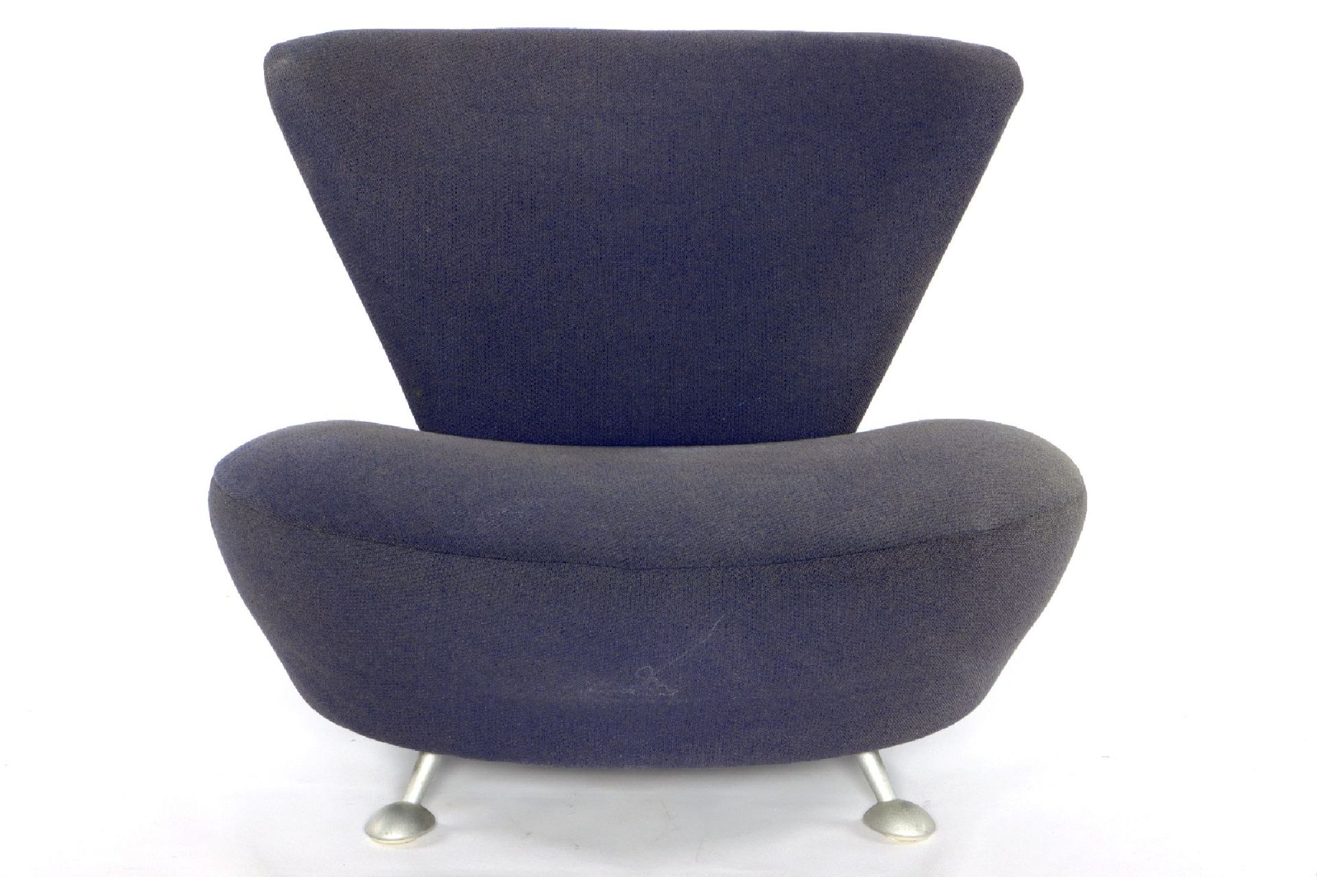 Design Lounge Sessel,  blaugraue Stoffbezüge,ovale