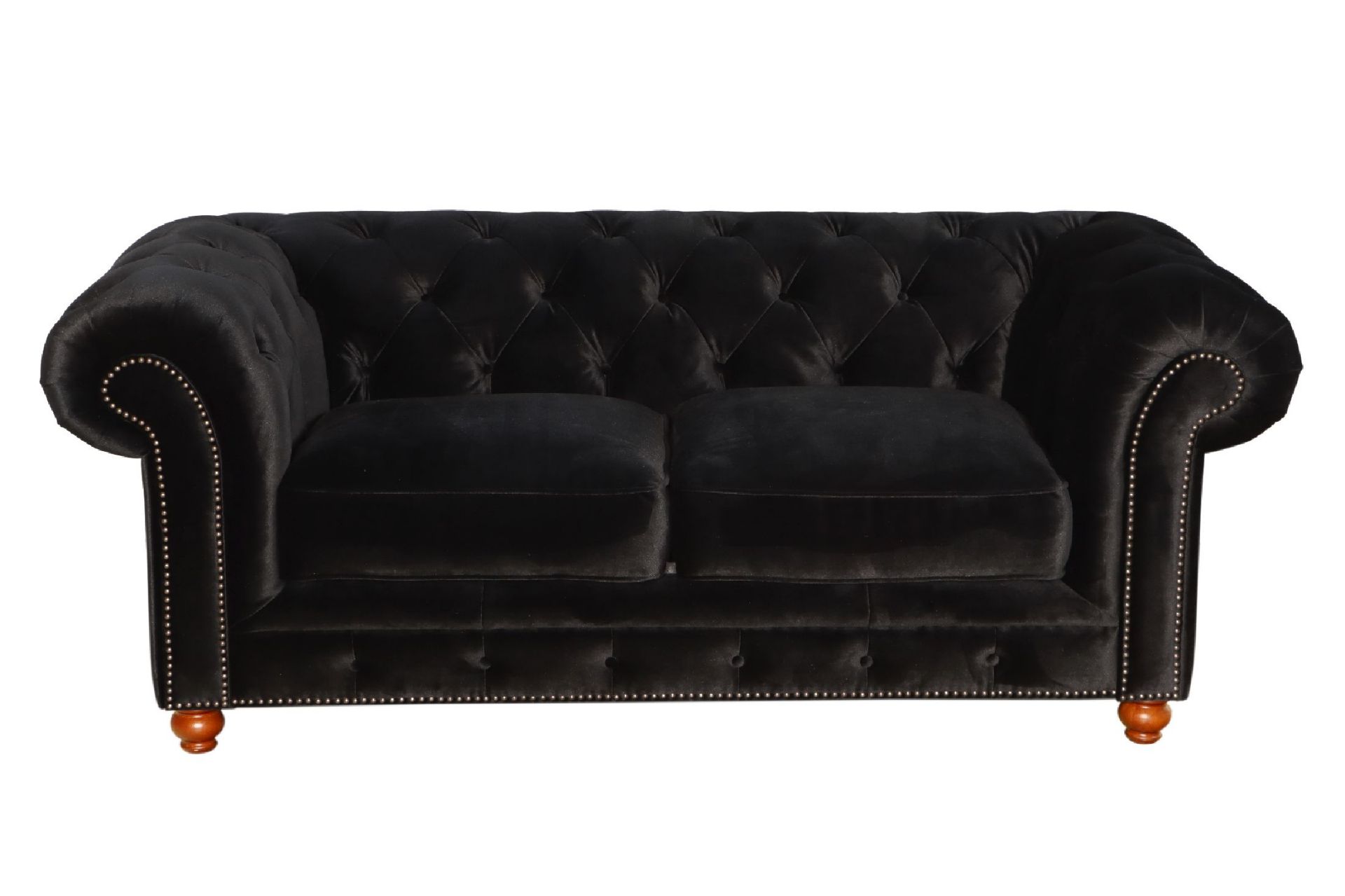 Chesterfieldsofa, 2-Sitzer, schwarzer samtartiger