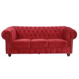 Chesterfieldsofa,  3-Sitzer, roter samtartiger