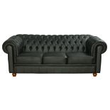 Chesterfieldsofa,  3-Sitzer, schwarze Lederbezüge,
