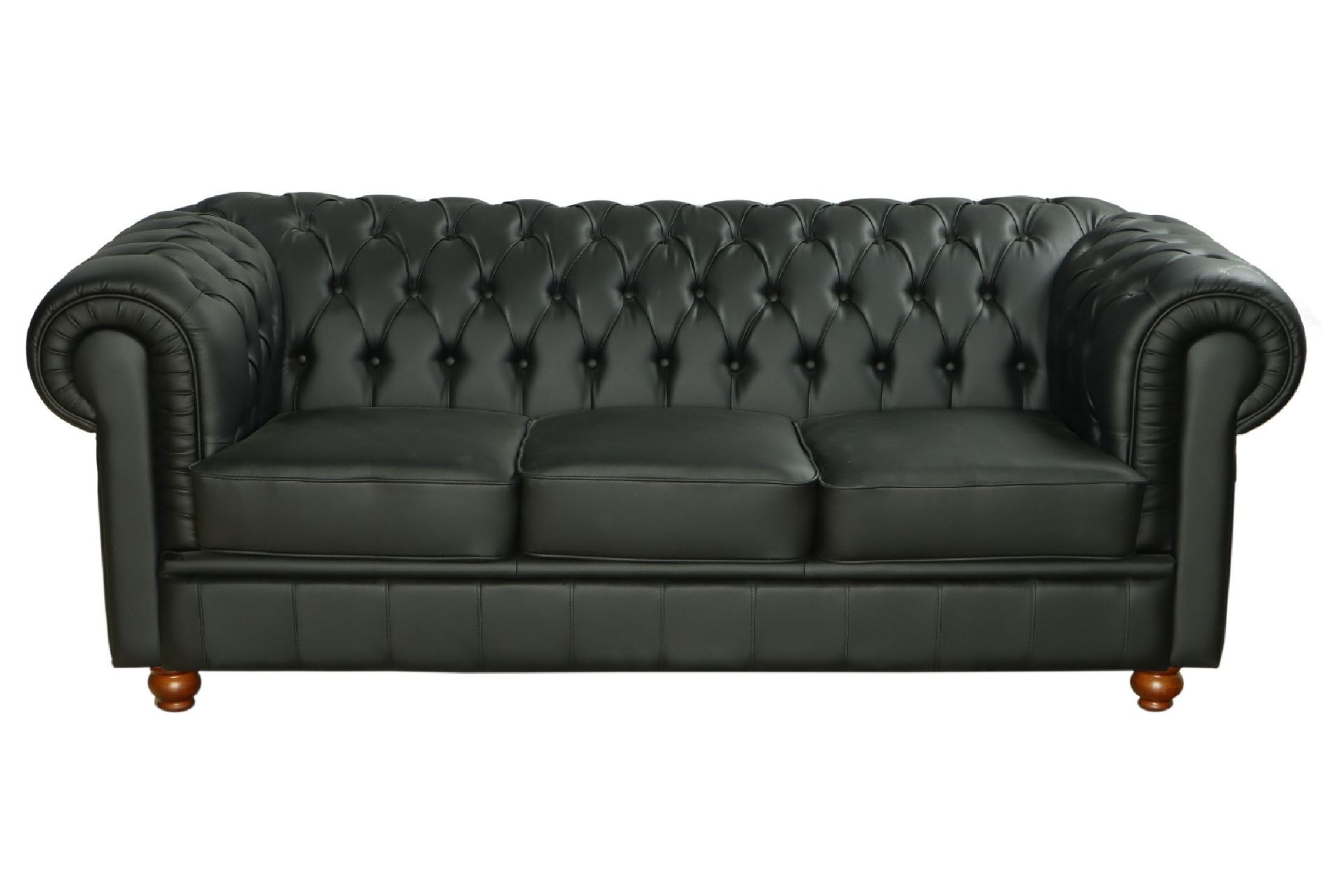 Chesterfieldsofa,  3-Sitzer, schwarze Lederbezüge,