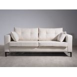 2-Sitzer Design Sofa,  weiß - beigefarbene Stoffbezüge,