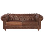 Chesterfieldsofa, 2-Sitzer, braune Lederbezüge, Rücken,
