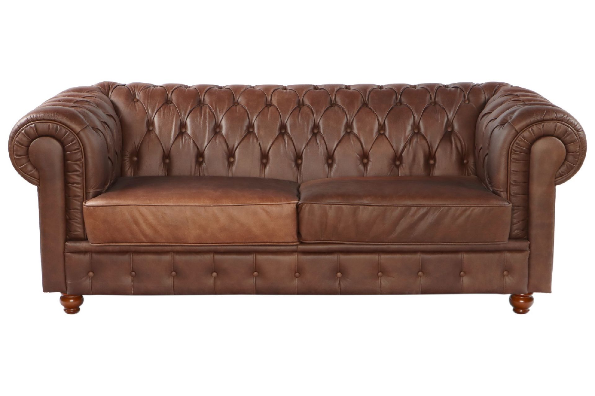 Chesterfieldsofa,  2-Sitzer, braune Lederbezüge, Rücken,