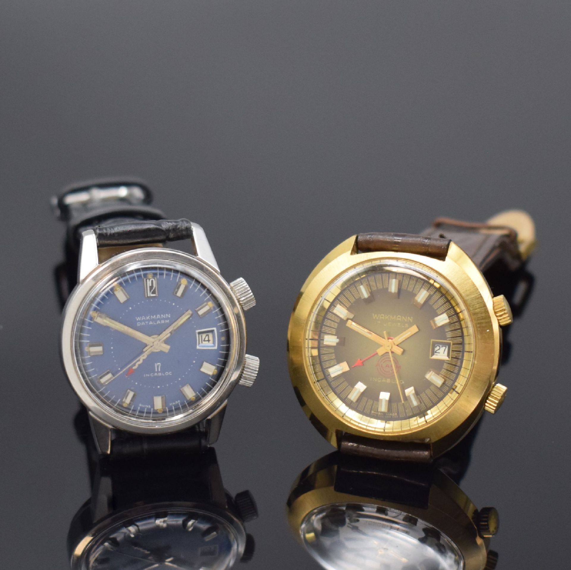 WAKMANN 2 Armbandwecker Kaliber AS 1931, Schweiz um 1970,