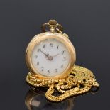 Offene Damentaschenuhr in RoseG 585/000 mit Kette in GG