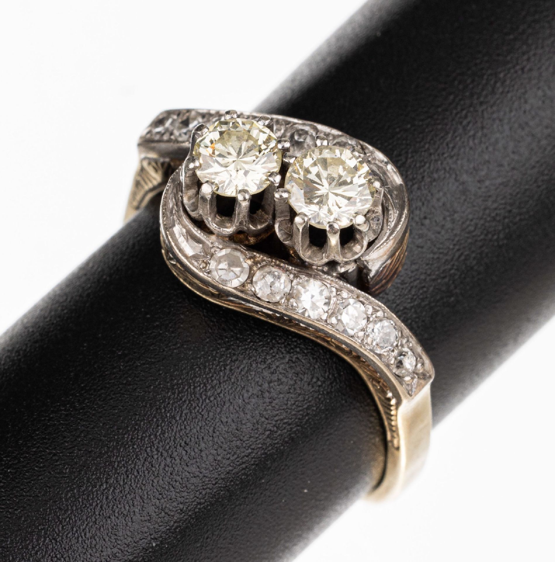 14 kt Gold Diamant-Ring, 1930er Jahre, GG/WG 585/000, 2