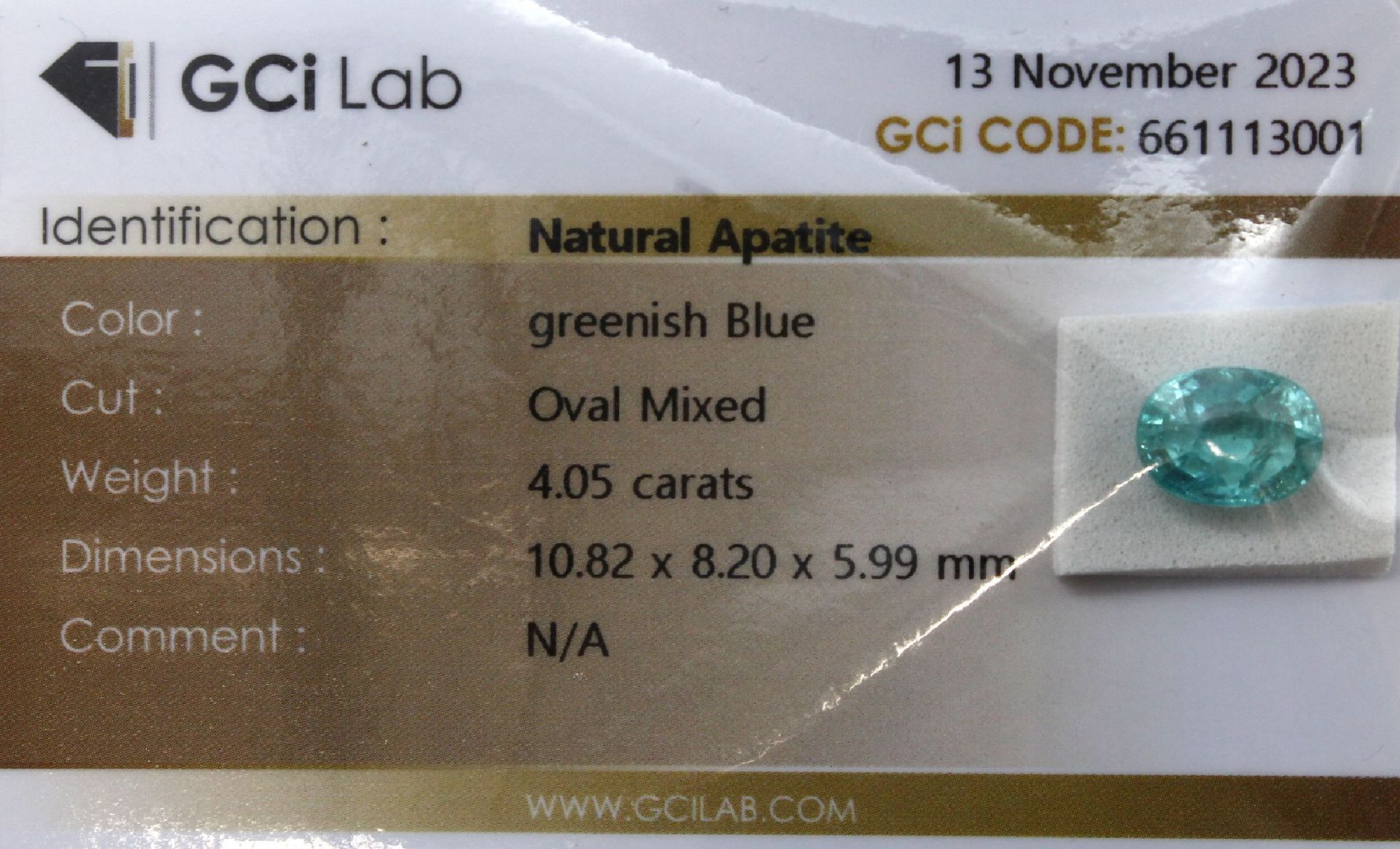 Loser Apatit, ca. 4.05 ct, ovalfacett., greenish blue,