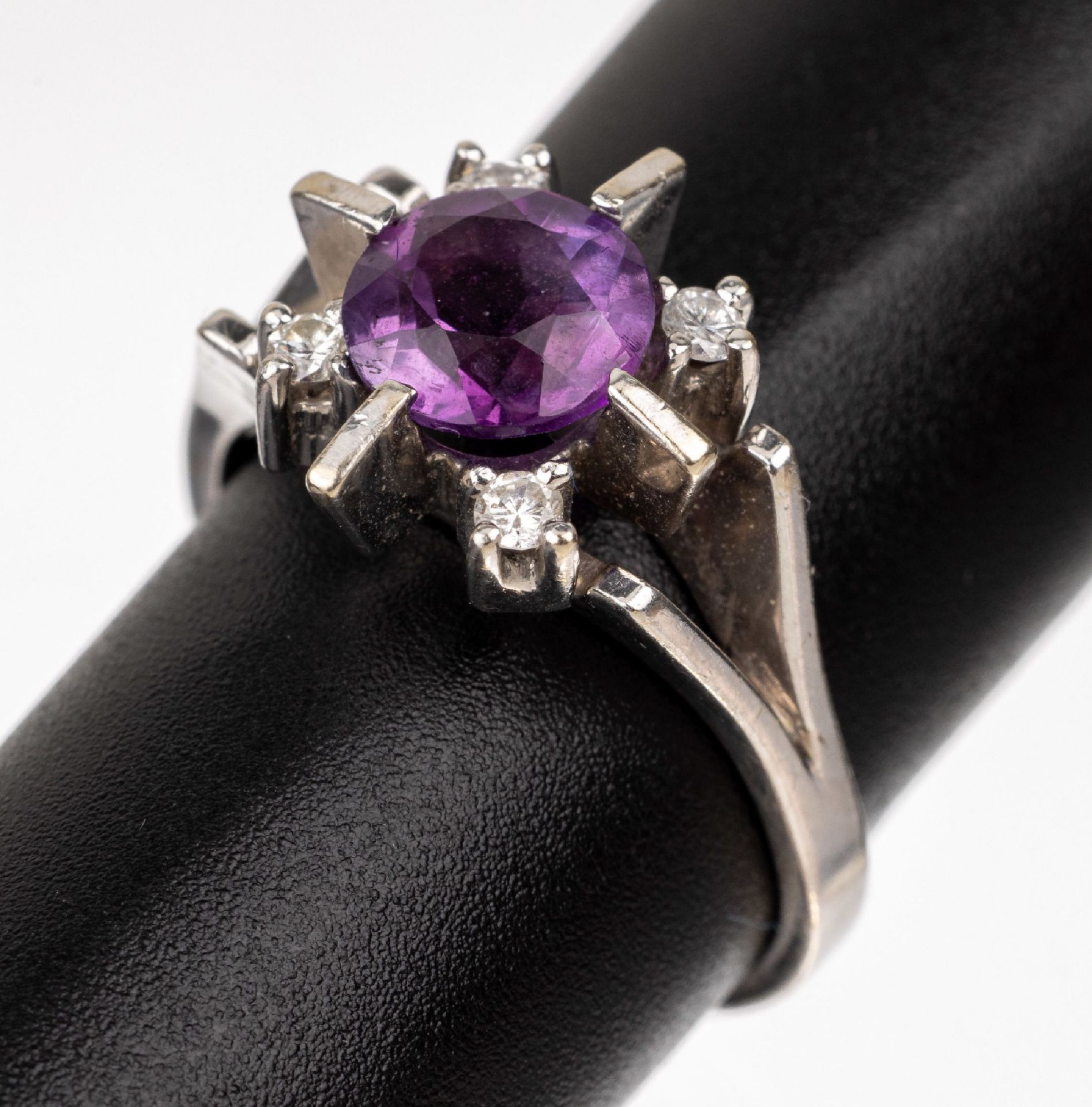 14 kt Gold Amethyst Diamant Ring, WG 585/000,