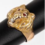 14 kt Gold Diamant-Ring 'Löwe', GG 585/000,Ringkopf in