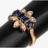 14 kt Gold Saphir Brillant Ring, GG 585/000, 6