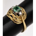 14 kt Gold Smaragd Diamant Ring, GG/WG 585/000, hoher