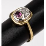 14 kt Gold Rubin Diamant Ring, GG/WG 585/ 000, ovaler