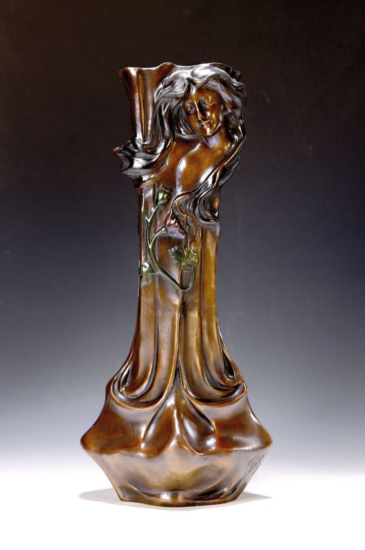 Bronze-Ziervase 'Flora', 20.Jh.,  Bronze, zweiseitiger