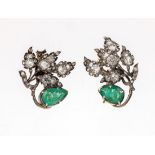 Paar Smaragd-Diamant-Ohrclips, um 1890, Silber und GG