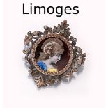 LIMOGES Brosche, Frankreich um 1890,  Silber partiell fein