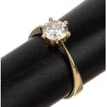 14 kt Gold Brillant-Ring, GG 585/000, Brillant ca. 0.82