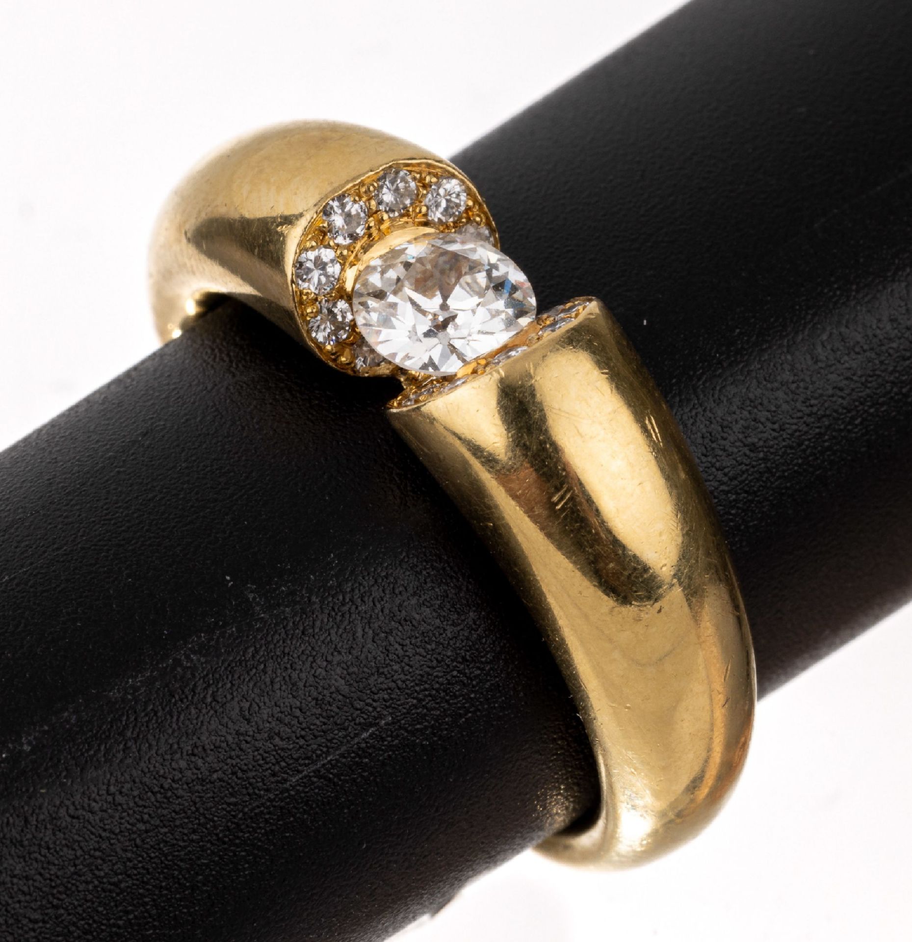 18 kt Gold Diamant-Ring, GG 750/000, Spannringoptik,