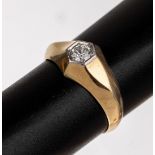 14 kt Gold Diamant-Ring,   GG 585/000, Altschliffdiamant