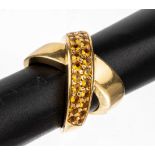 18 kt Gold Citrin-Ring, WG 750/000, gekreuzte