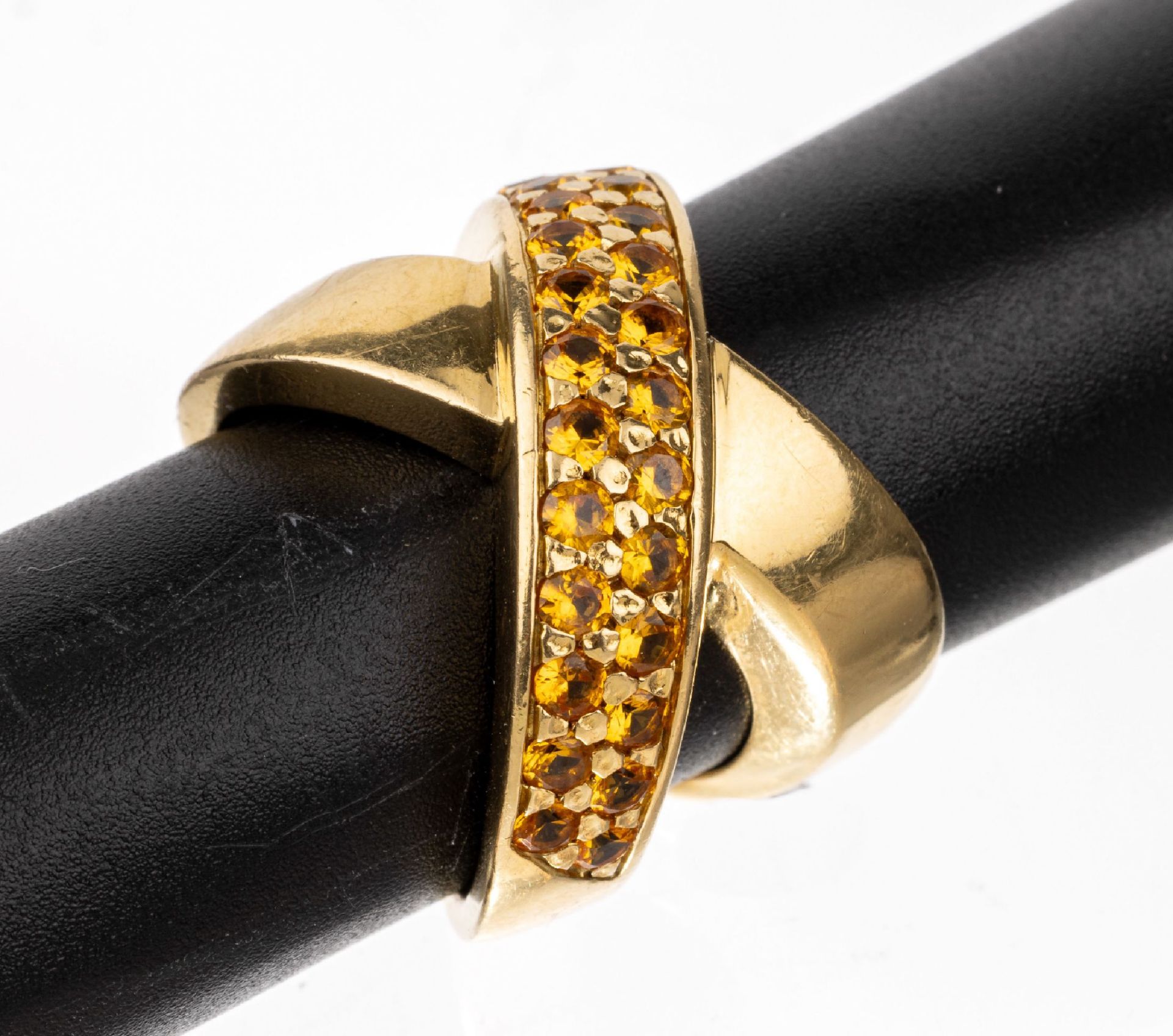 18 kt Gold Citrin-Ring,   WG 750/000, gekreuzte