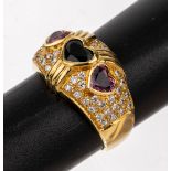 18 kt Gold Farbstein-Diamant-Ring, GG 750/000, 3 facett.