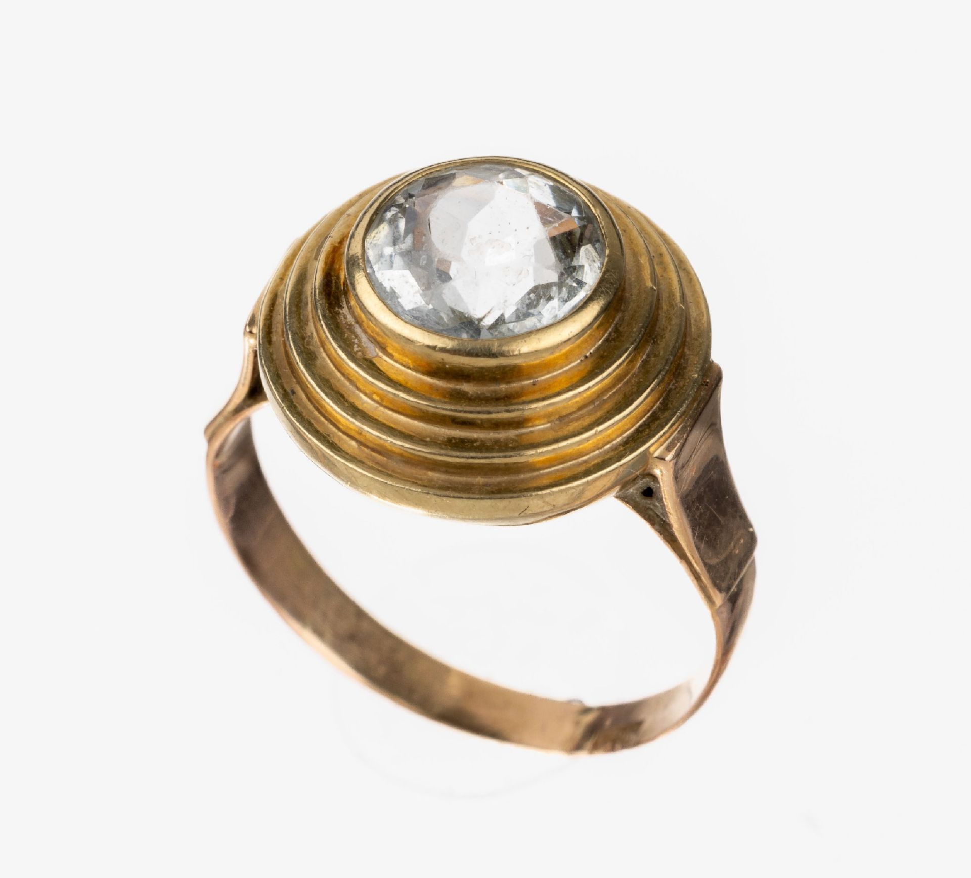 14 kt Gold Farbstein-Ring,   GG/RG 585/000, runder