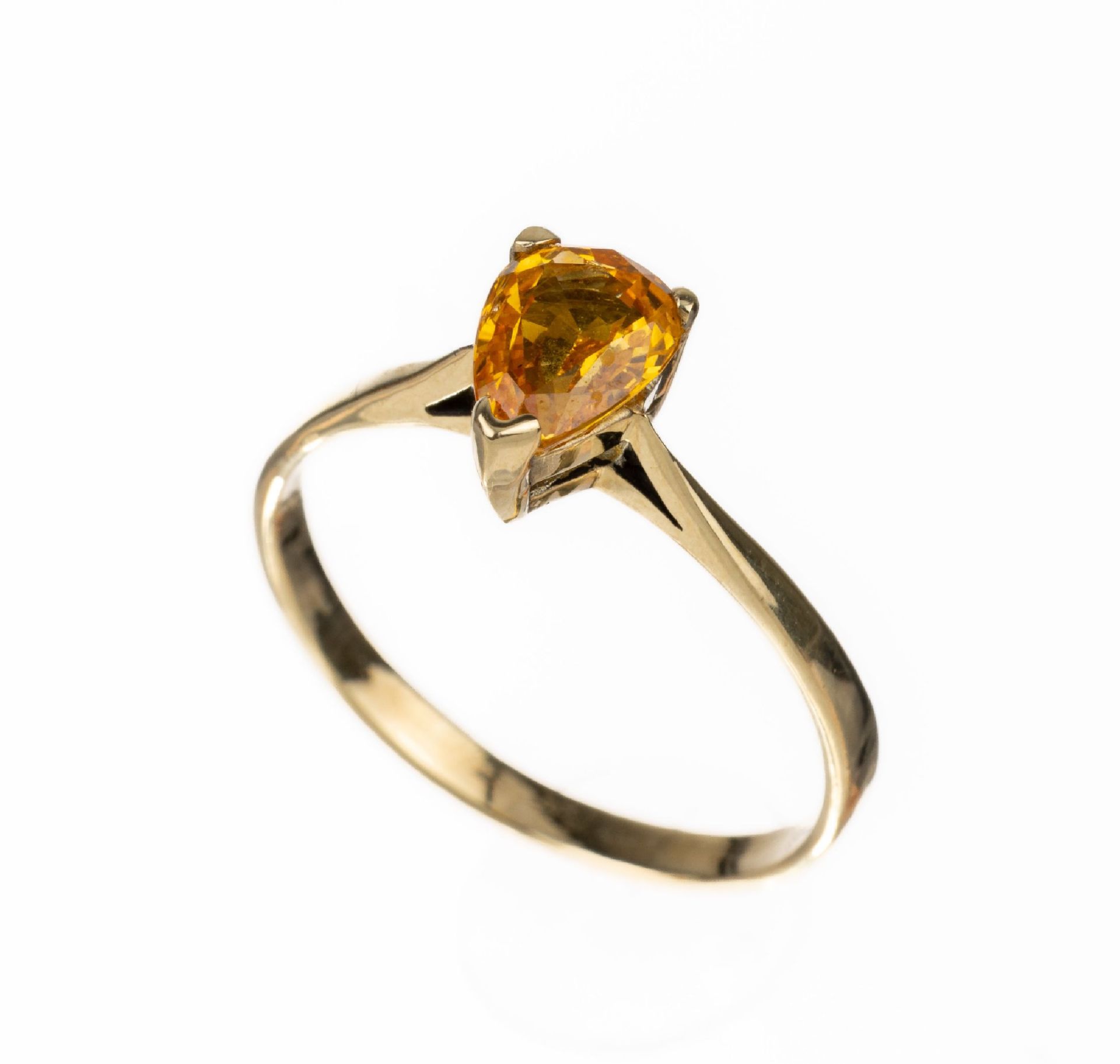 14 kt Gold Saphir-Ring,   GG 585/000, facett.gelber
