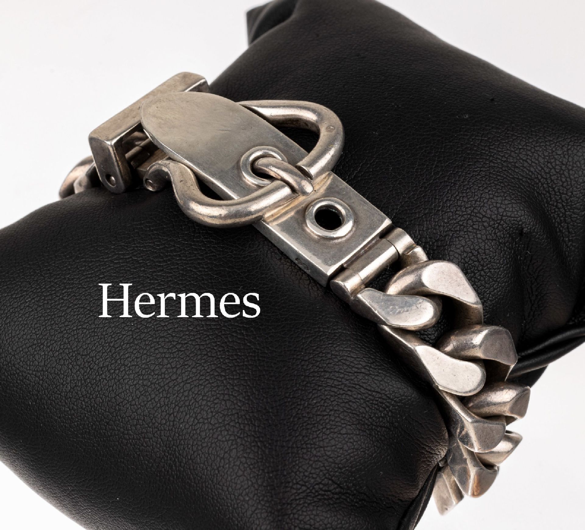 HERMES Flachpanzer-Armband, 925er Silber, Schließe in