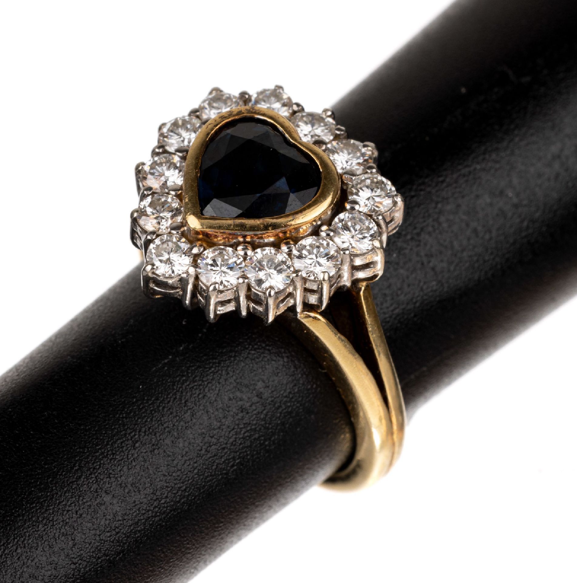 18 kt Gold Saphir-Brillant-Ring,   GG/WG 750/000, Ringkopf