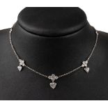 18 kt Gold Diamant-Collier, WG 750/000,   3 Diamant-Herze