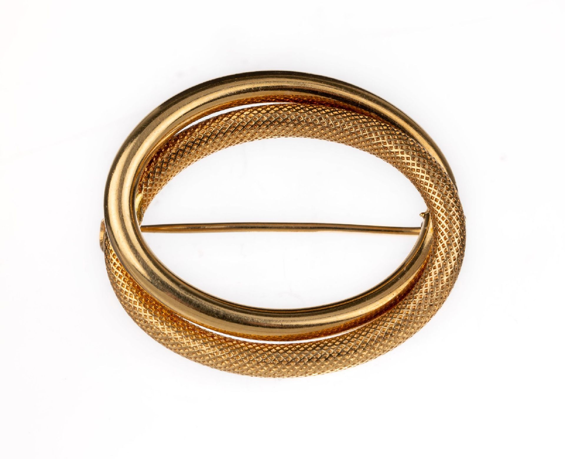 18 kt Gold Brosche,   GG 750/000, ovale Form, ineinander
