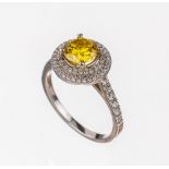 18 kt Gold Brillant-Ring, WG 750/000, mittig erhaben