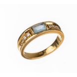 18 kt Gold Topas-Diamant-Ring, GG 750/000, mittig kl.