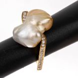 18 kt Gold Keshiperle-Brillant-Ring, GG 750/000,