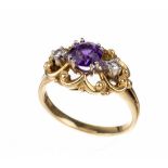 14 kt Gold Amethyst-Diamant-Ring,   GG/WG 585/000,