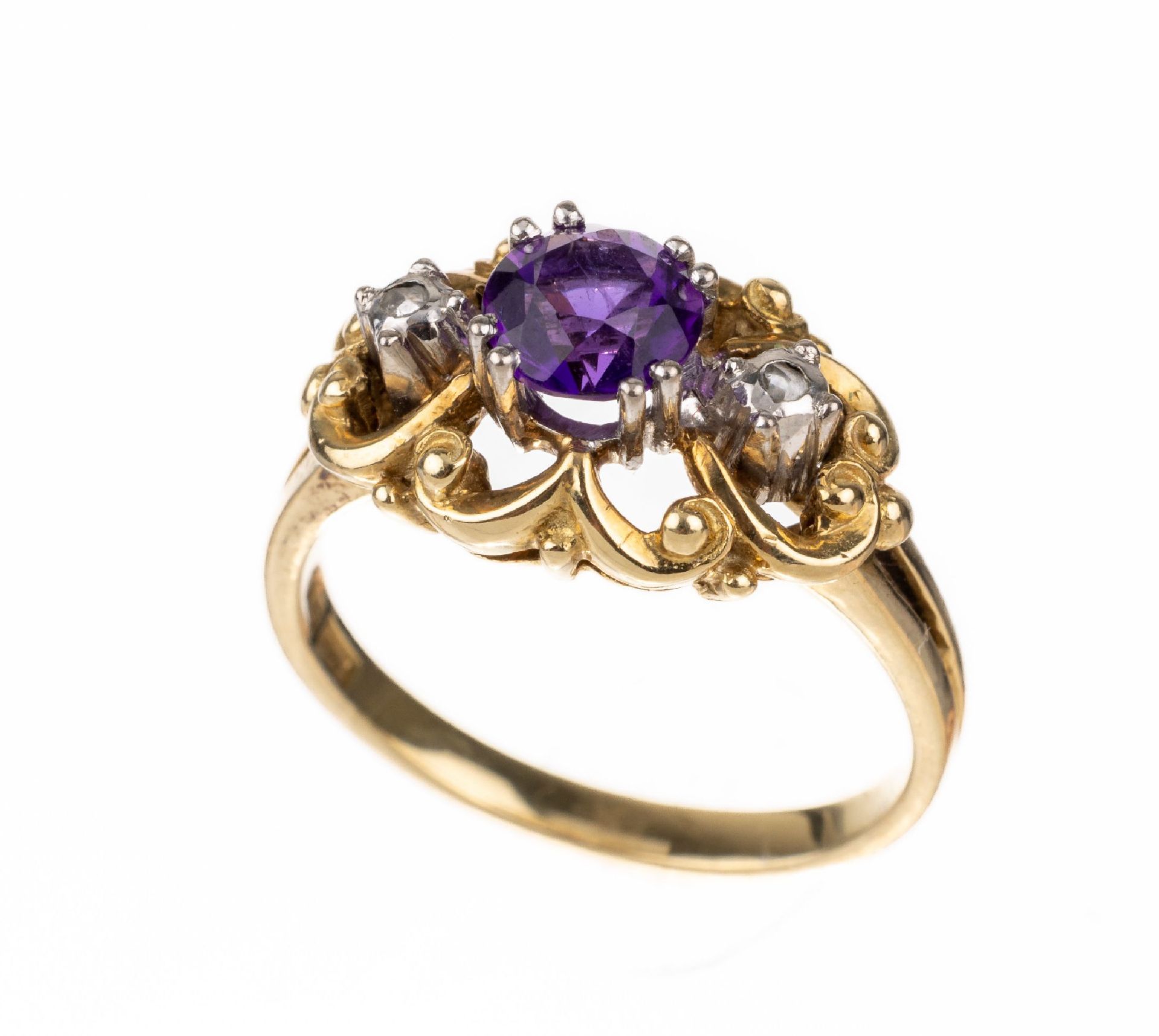 14 kt Gold Amethyst-Diamant-Ring, GG/WG 585/000,