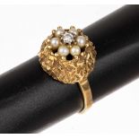 14 kt Gold Brillant-Perl-Ring, GG 585/000, abstrakte